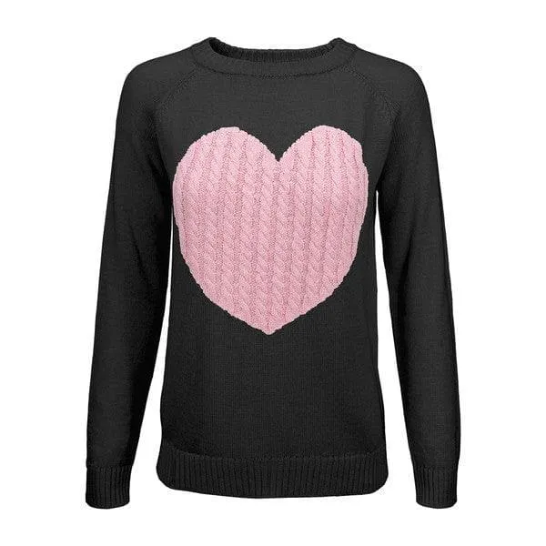 Heart Pattern Round Neck Sweater Love Theme