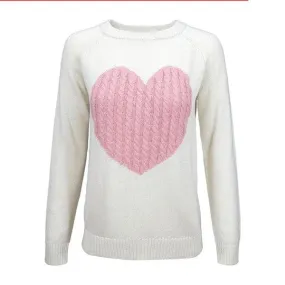 Heart Pattern Round Neck Sweater Love Theme