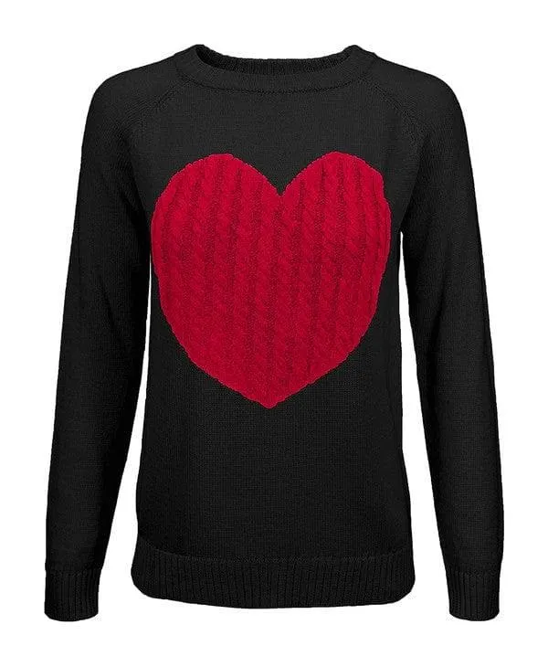 Heart Pattern Round Neck Sweater Love Theme