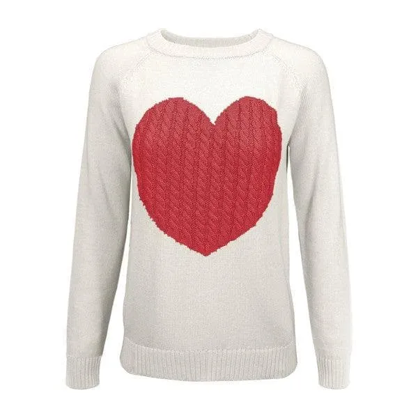 Heart Pattern Round Neck Sweater Love Theme