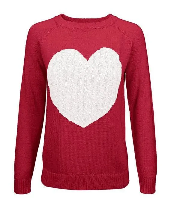 Heart Pattern Round Neck Sweater Love Theme