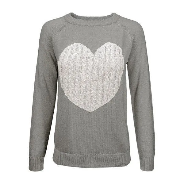 Heart Pattern Round Neck Sweater Love Theme