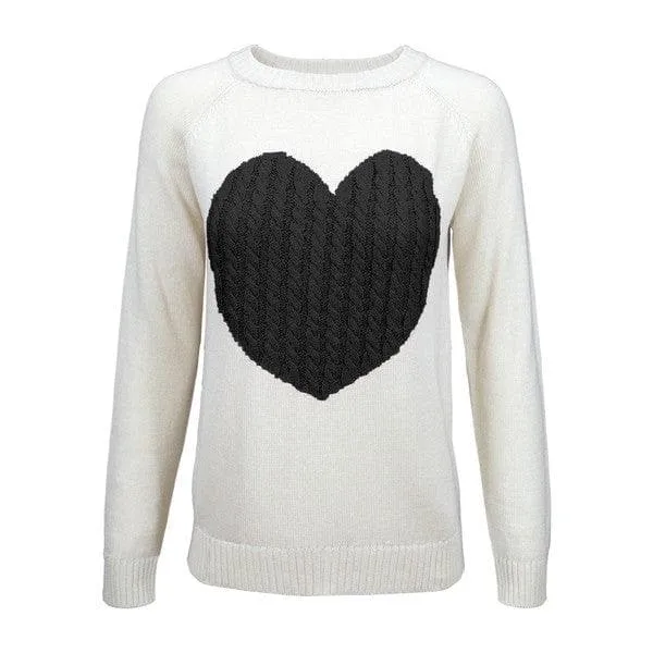 Heart Pattern Round Neck Sweater Love Theme