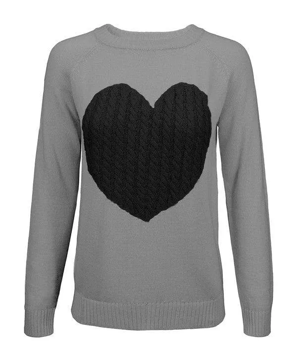 Heart Pattern Round Neck Sweater Love Theme