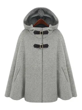 Hooded Grey Winter Poncho Coat for Women