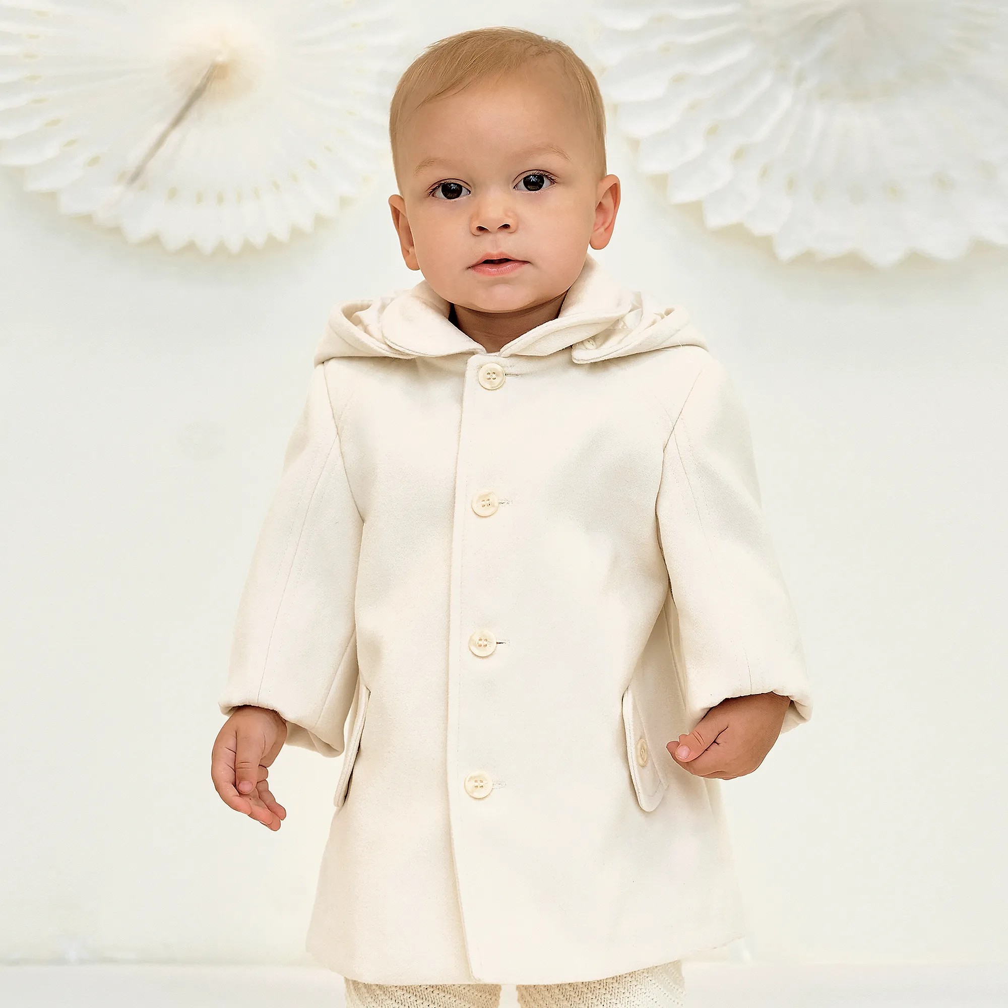 Ivory Boys Hooded Coat.