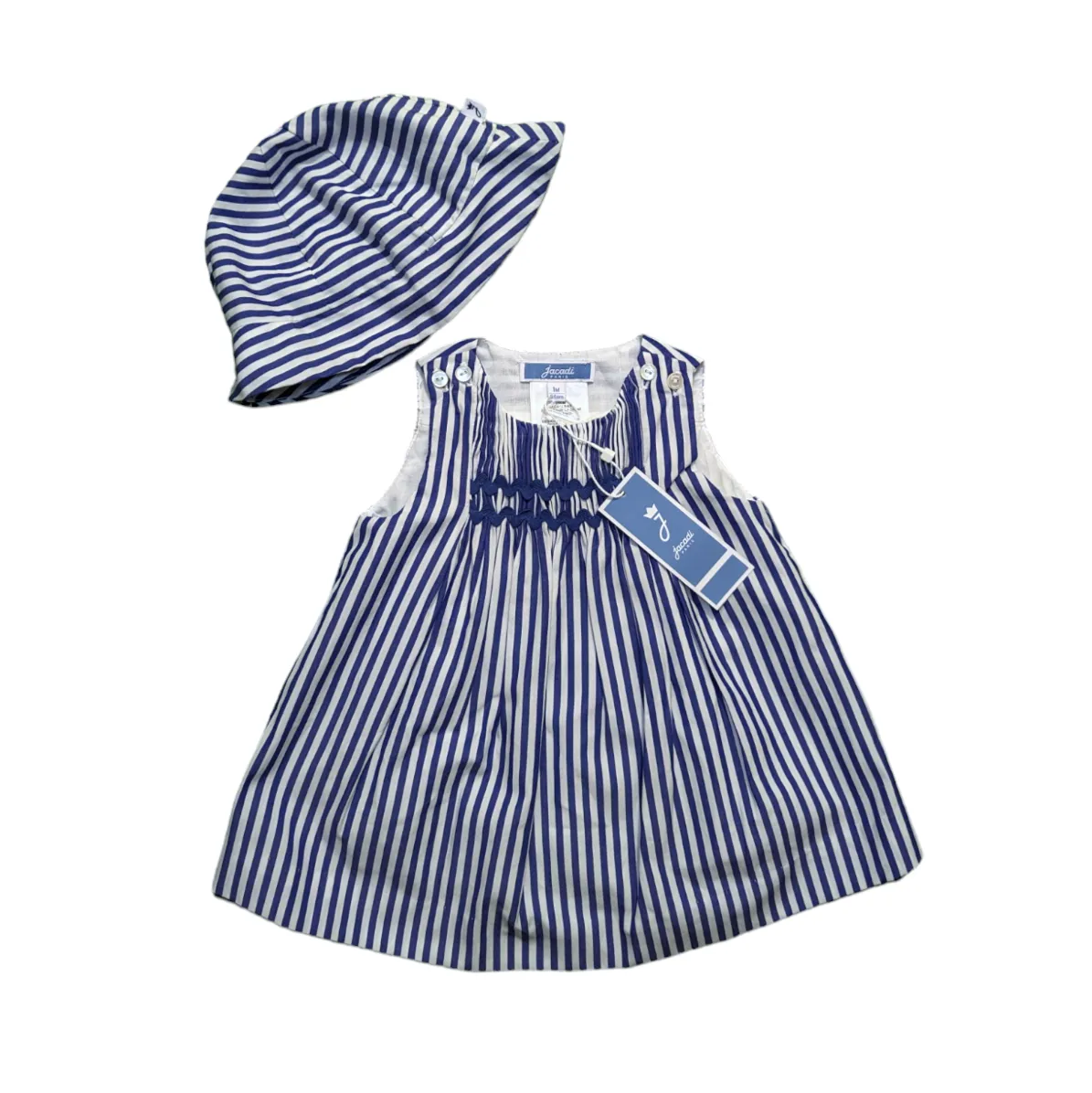 Jacadi Striped Dress with Matching Smock - Shop Now