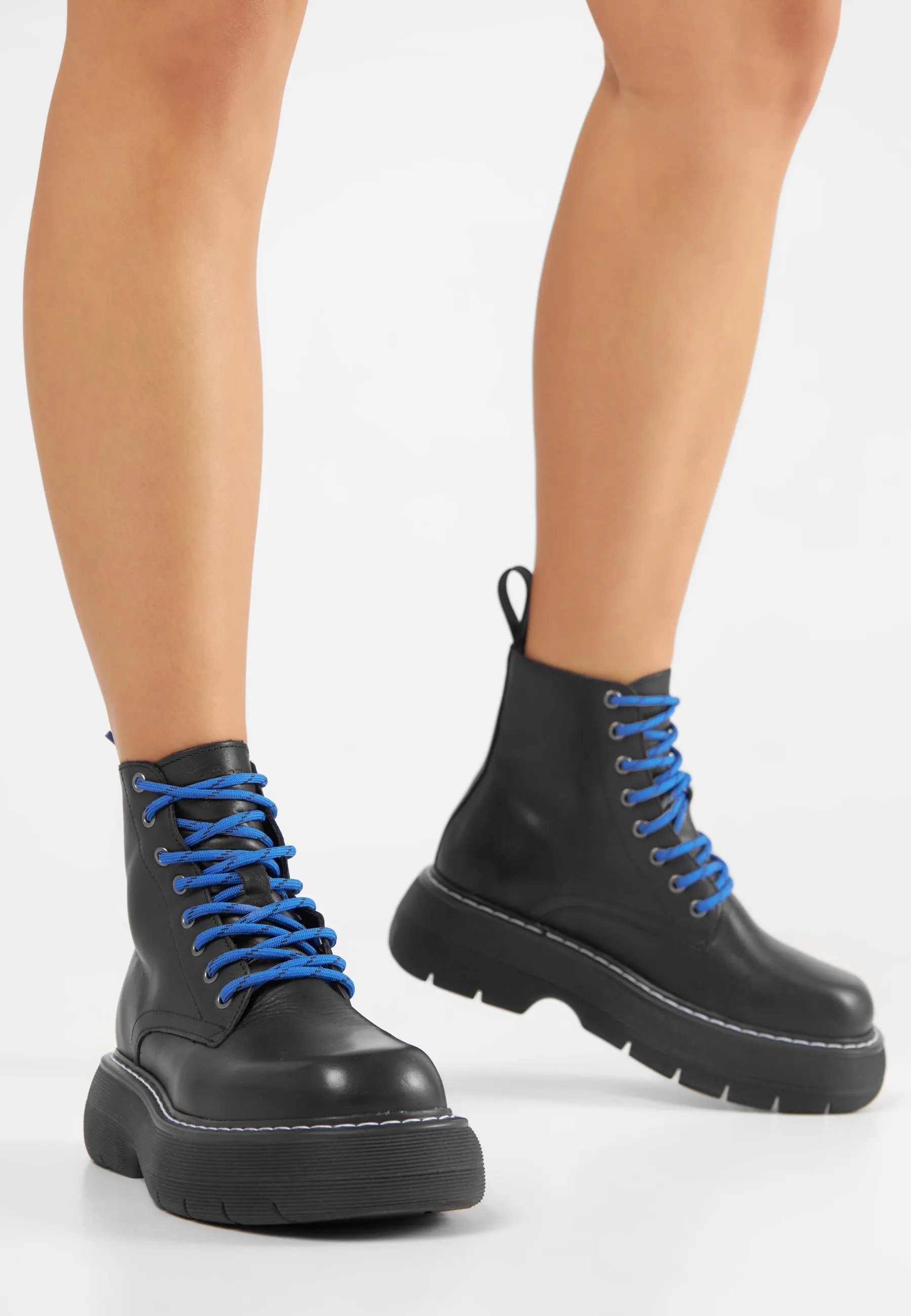 Jane Combat Boots in Black Leather