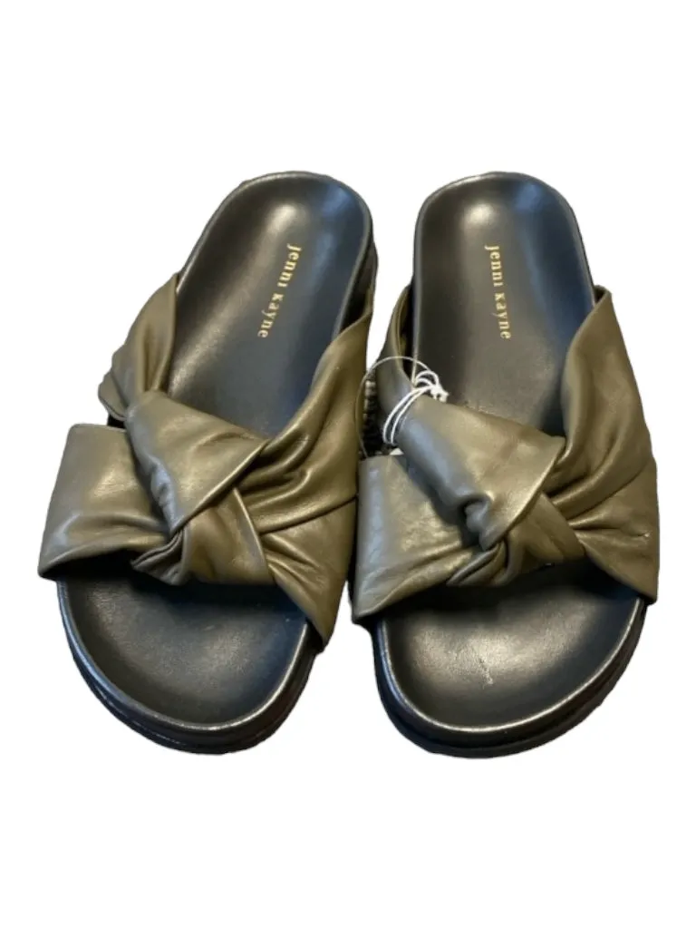 Jenni Kayne Olive & Black Leather Slide Knot Detail Flatform Shoes in Size 38