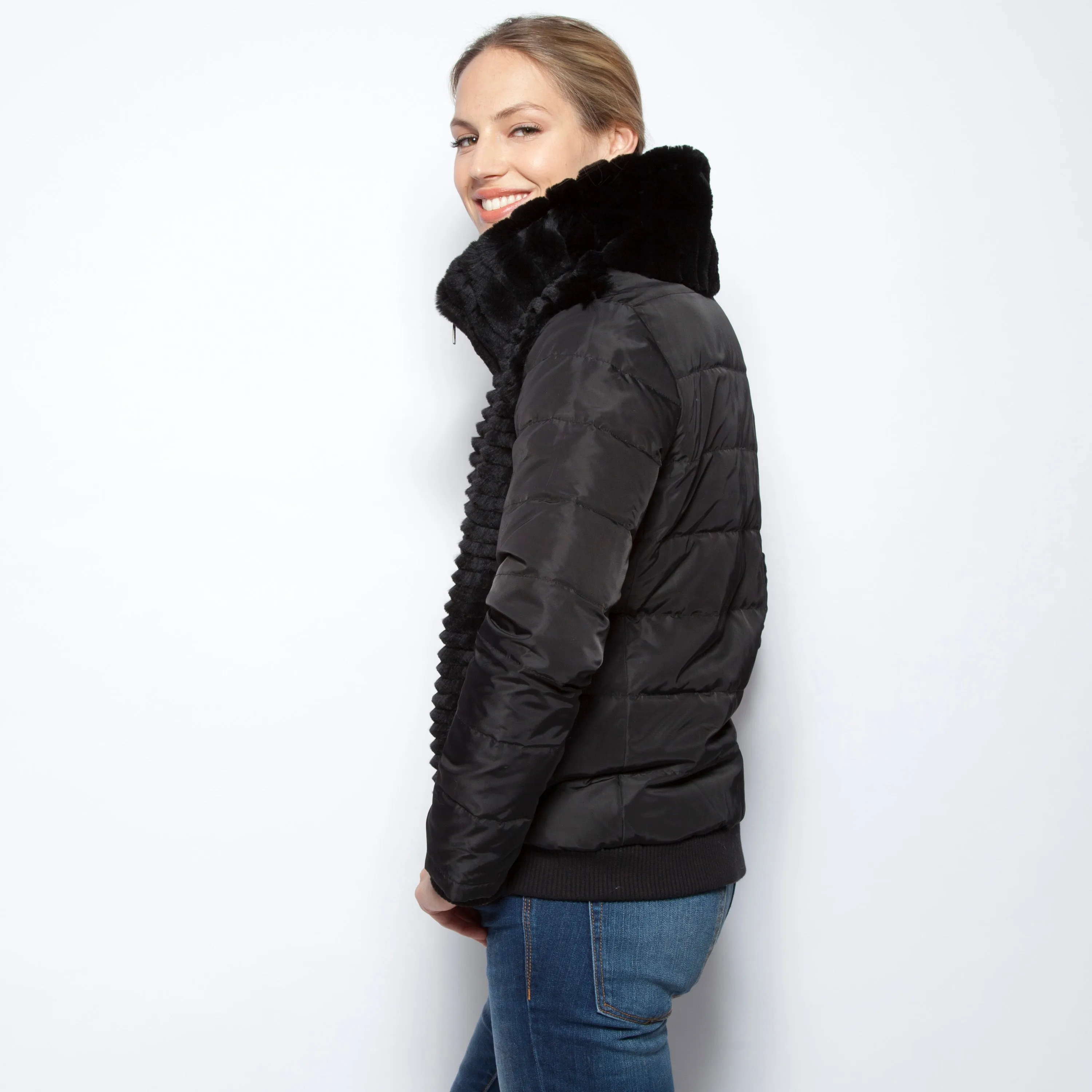 Jet Black Funnel Neck Down Jacket