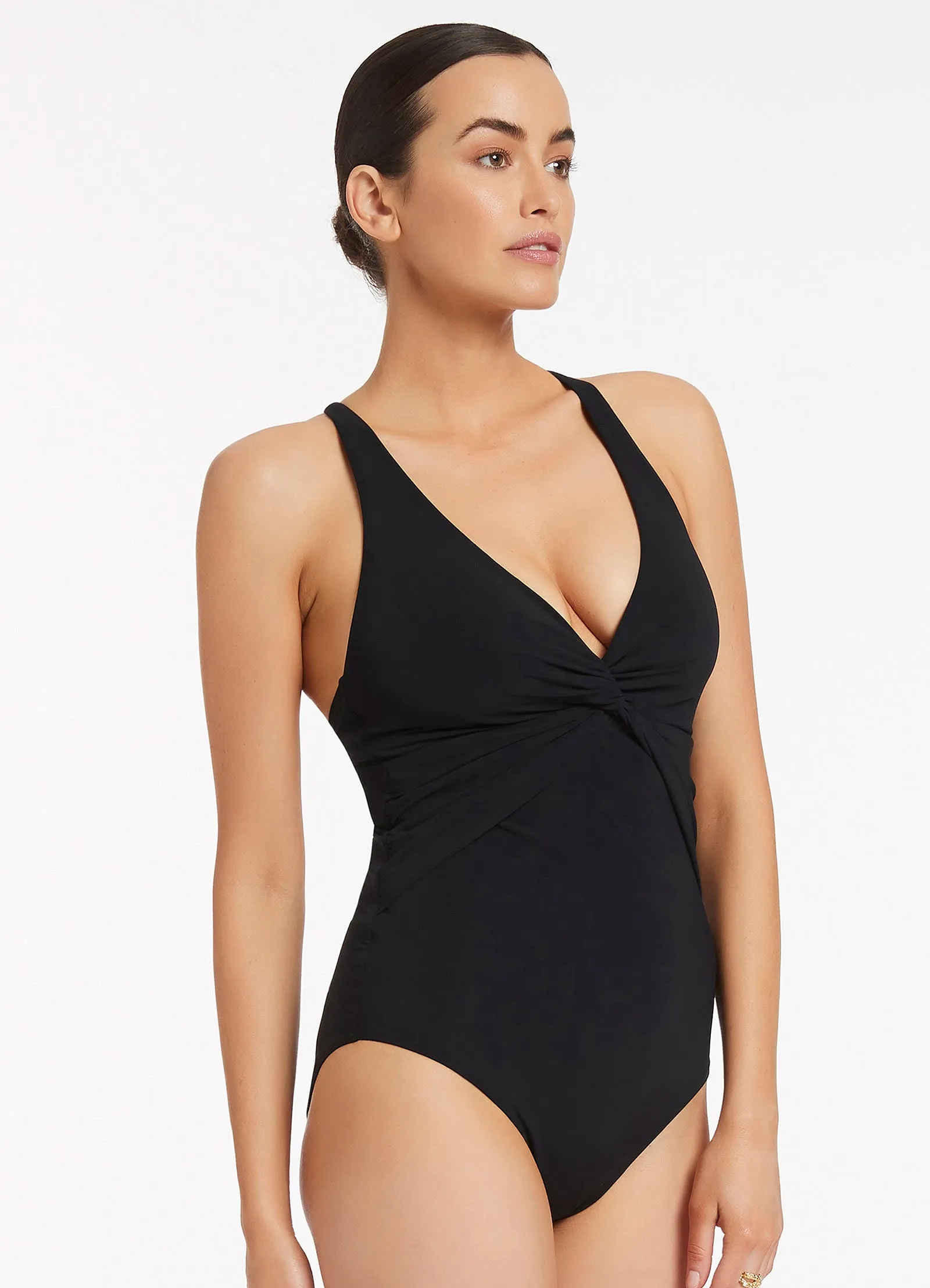 Jetset Twist Front Backcross One Piece Swimsuit - Black