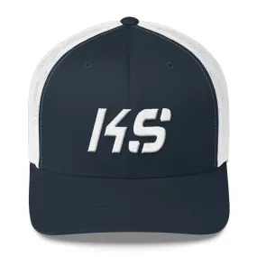 Kansas Trucker Cap with White Embroidery - KS - Various Hat Color Choices