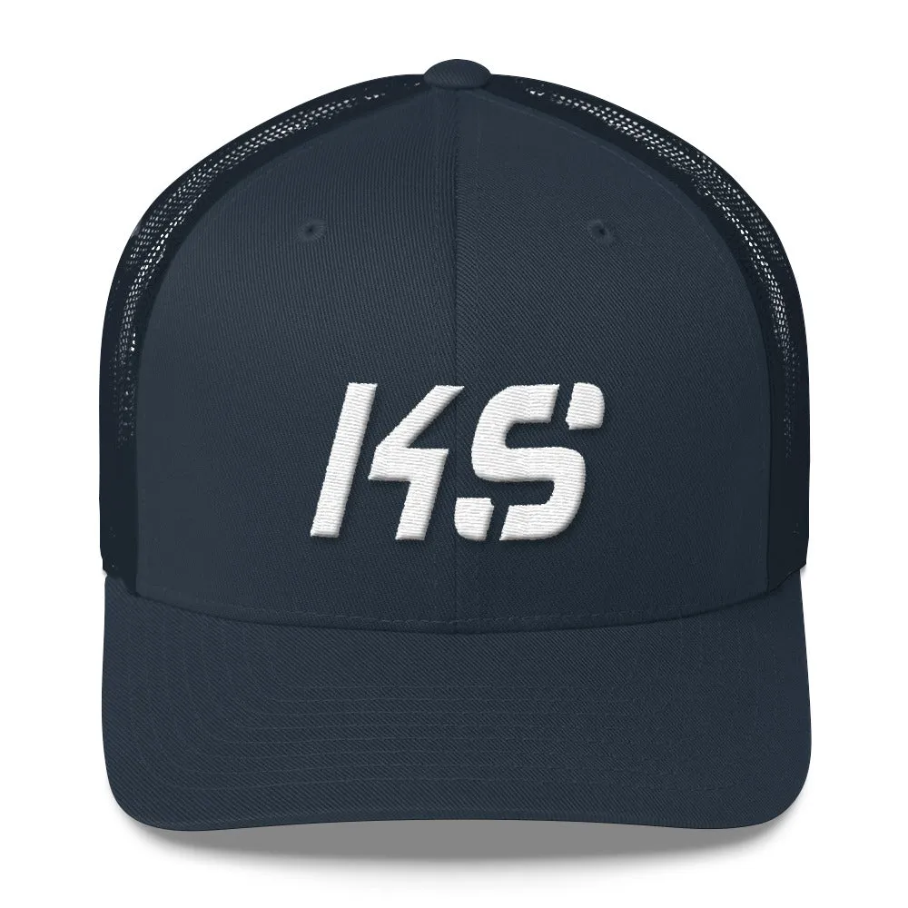 Kansas Trucker Cap with White Embroidery - KS - Various Hat Color Choices