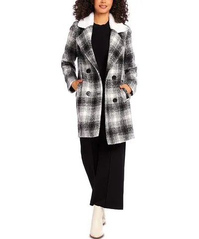 Karen Kane Plaid Coat with Shearling Collar