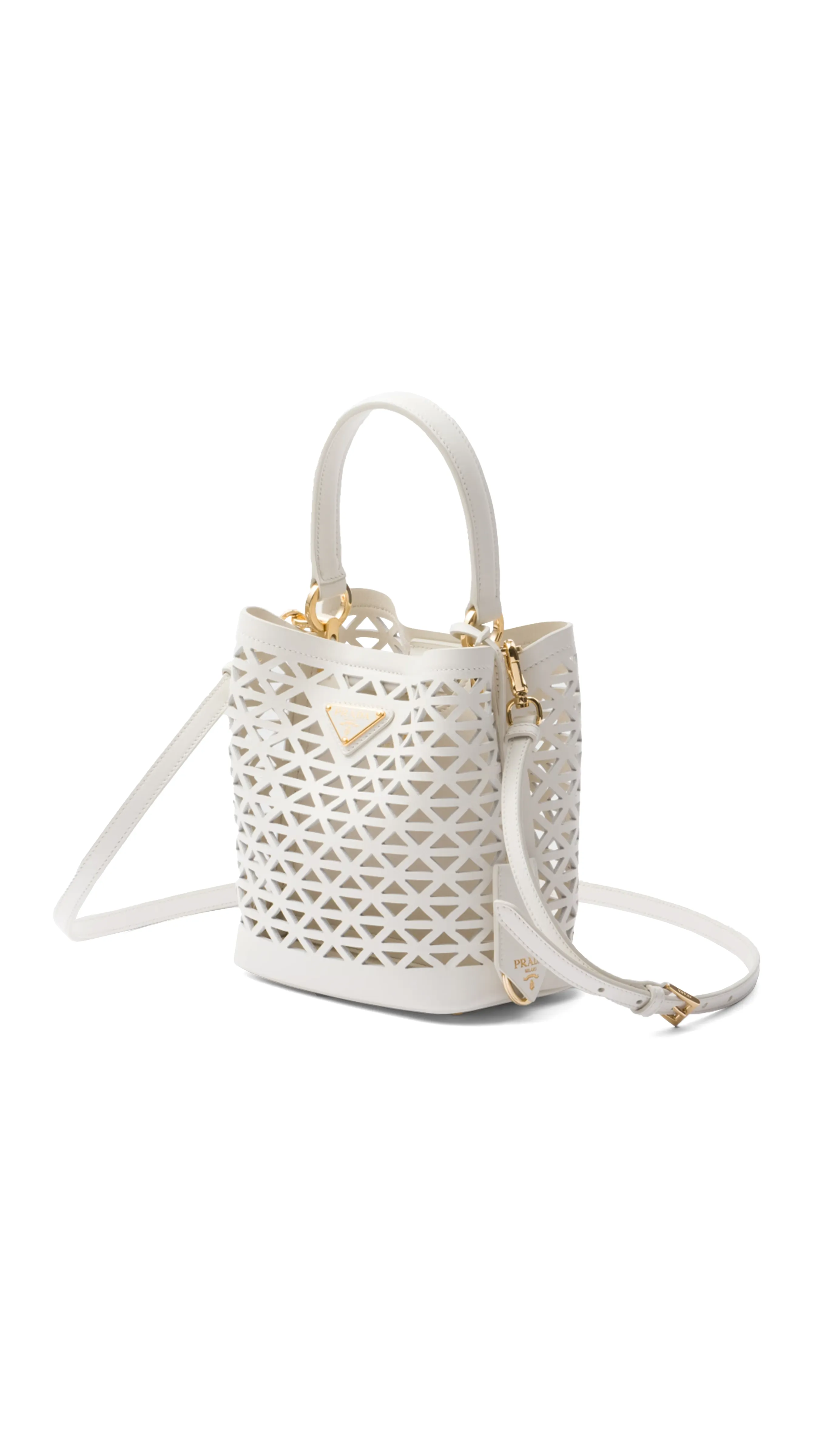 White Leather Cut-Out Motif Mini-Bag Panier