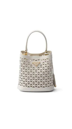 White Leather Cut-Out Motif Mini-Bag Panier