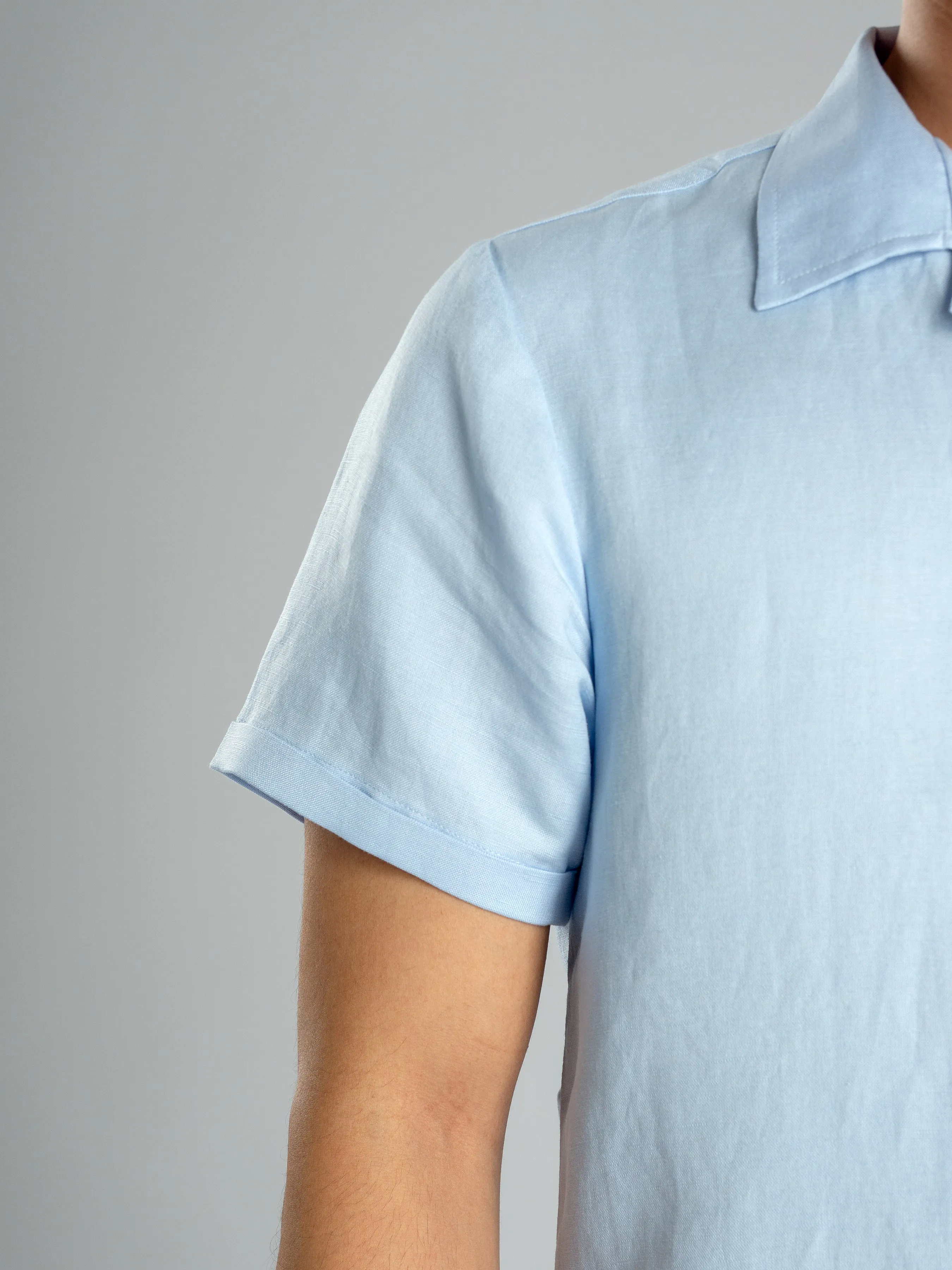 Light Blue Linen Cuban Collar Shirt