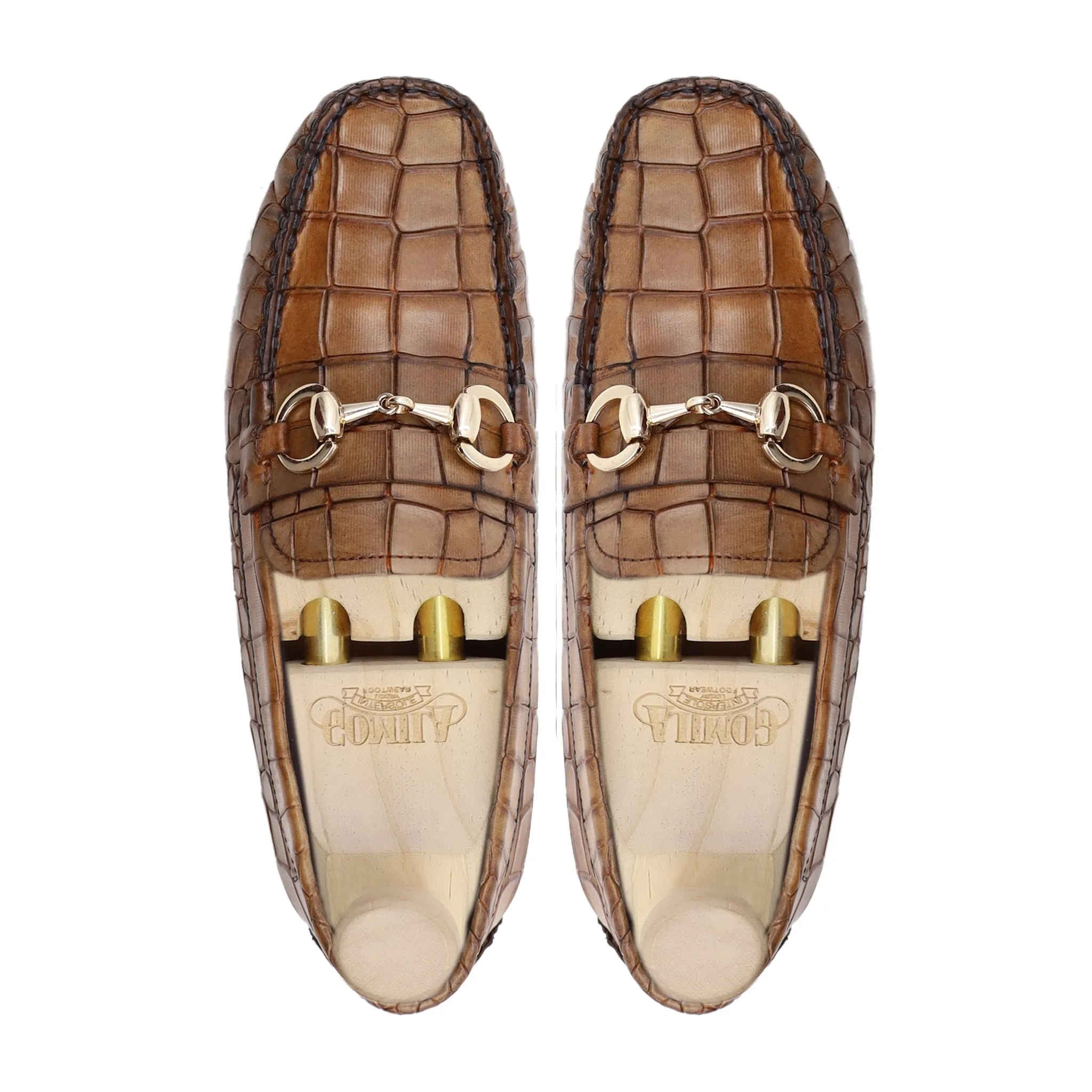 Light Brown Crocodile Driver Loafers - ACY