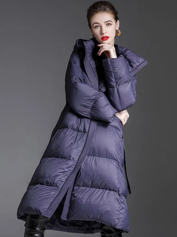 Long Purple Puffer Down Coat Winter Outerwear Women