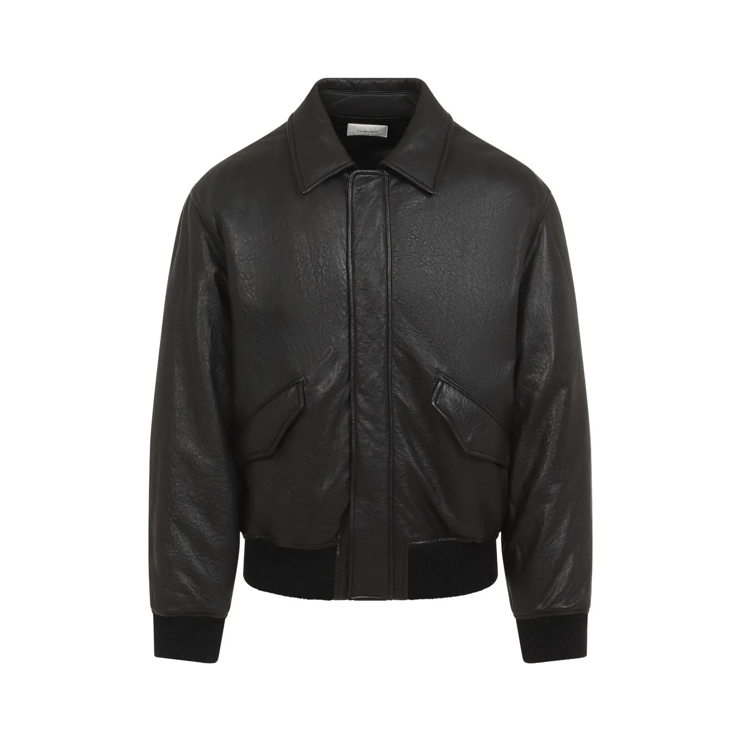 Luxury Black Lamb Leather Oversized Bomber Jacket from SAINT LAURENT.