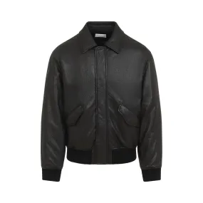 Luxury Black Lamb Leather Oversized Bomber Jacket from SAINT LAURENT.