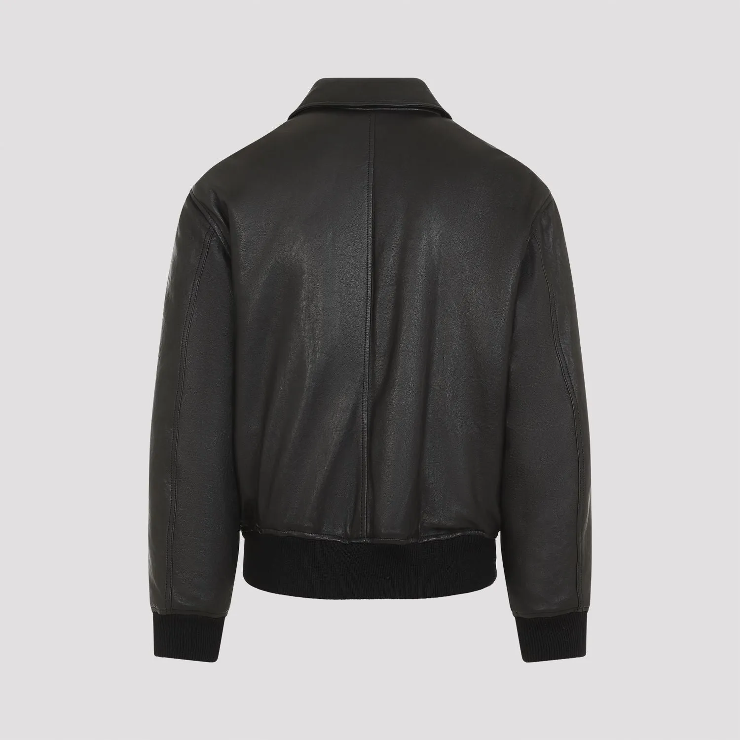 Luxury Black Lamb Leather Oversized Bomber Jacket from SAINT LAURENT.