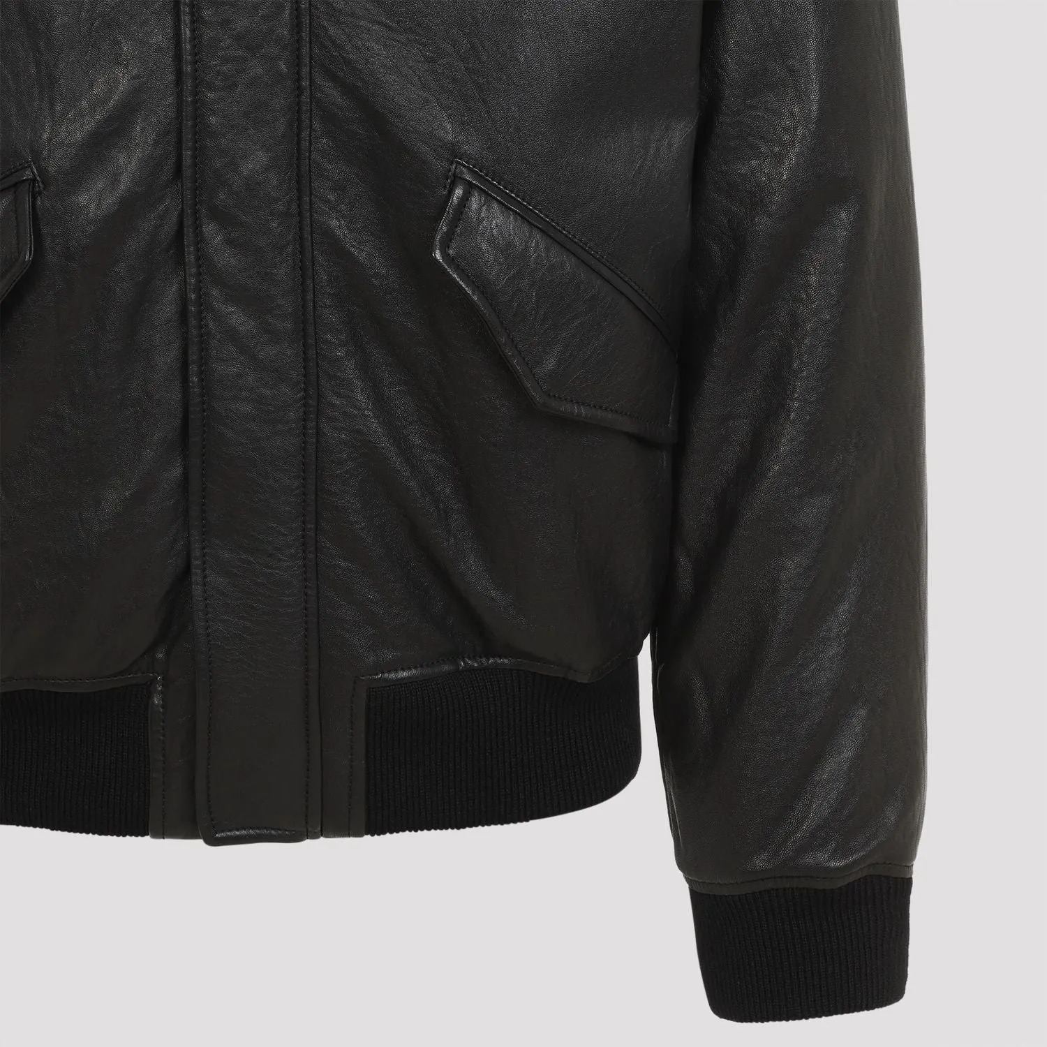 Luxury Black Lamb Leather Oversized Bomber Jacket from SAINT LAURENT.