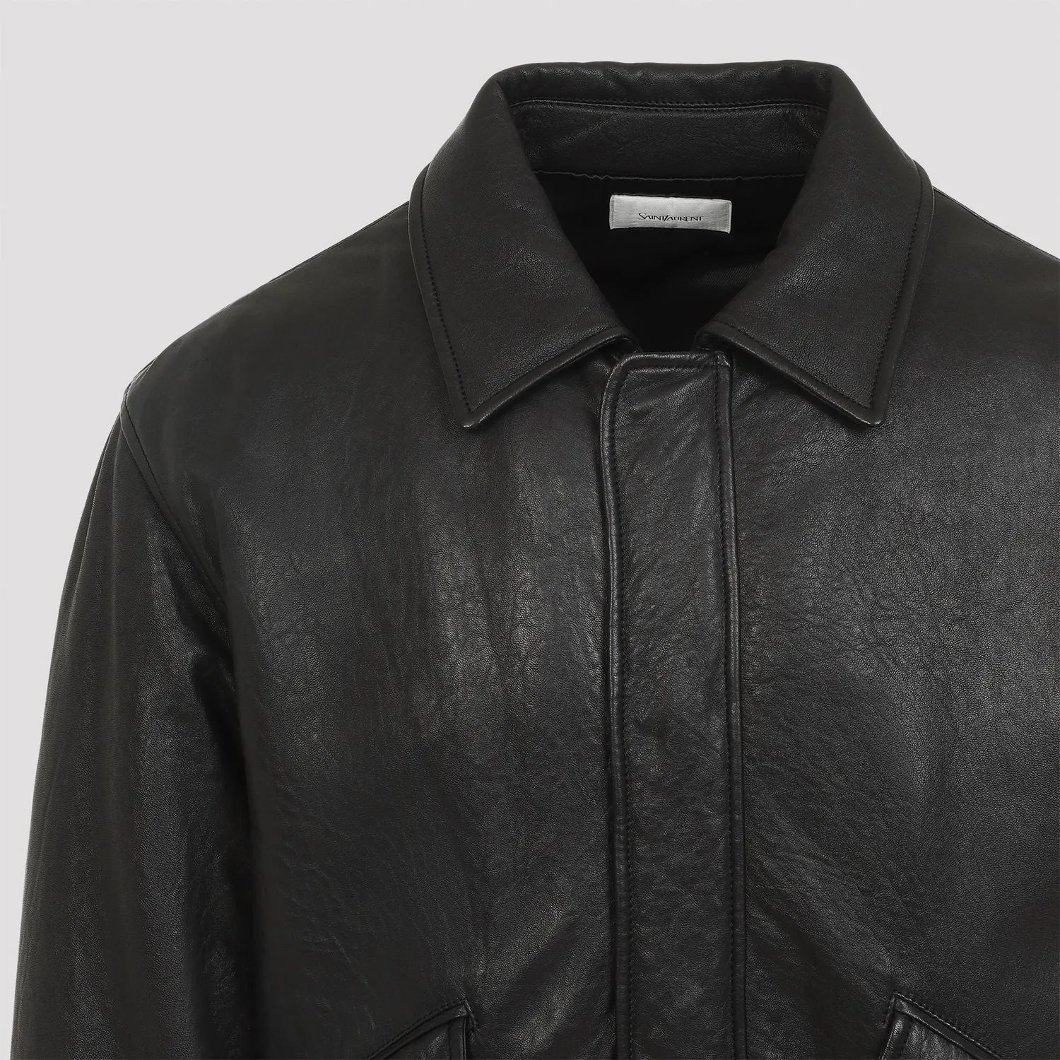 Luxury Black Lamb Leather Oversized Bomber Jacket from SAINT LAURENT.