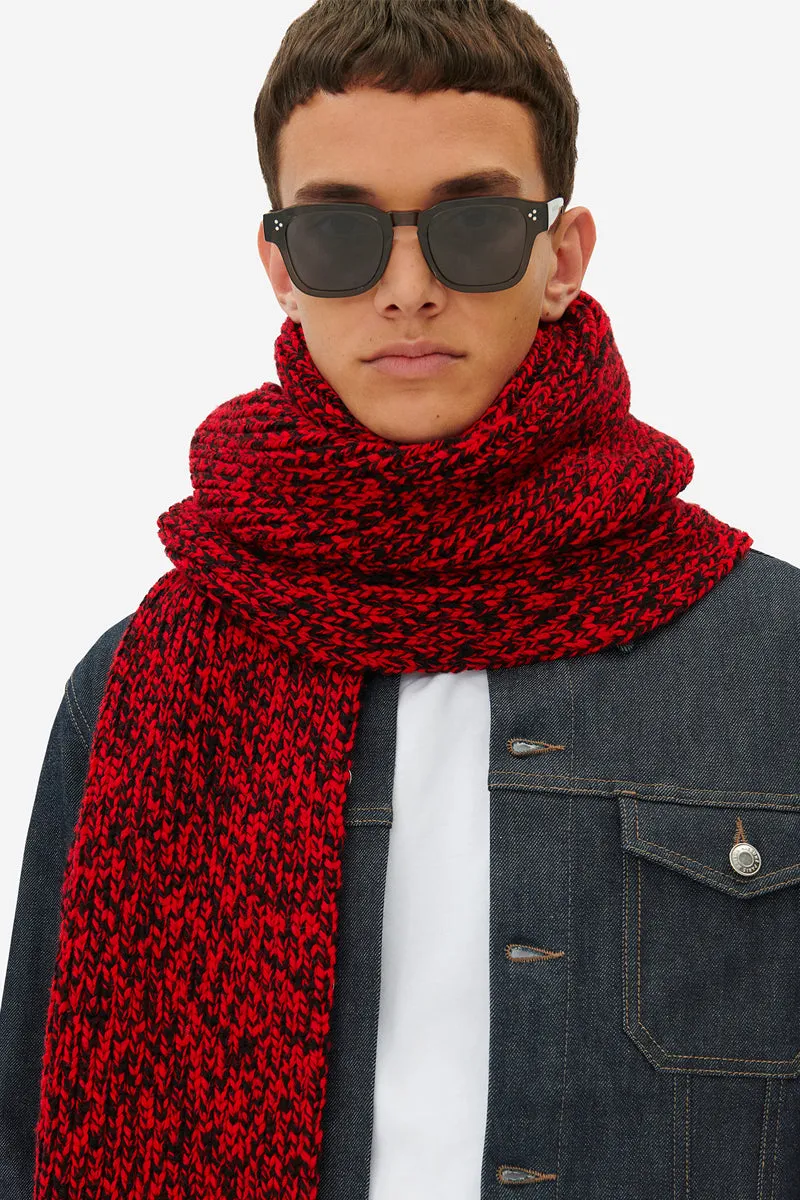 Maison Kitsun Mouline Scarf Black Red Check.