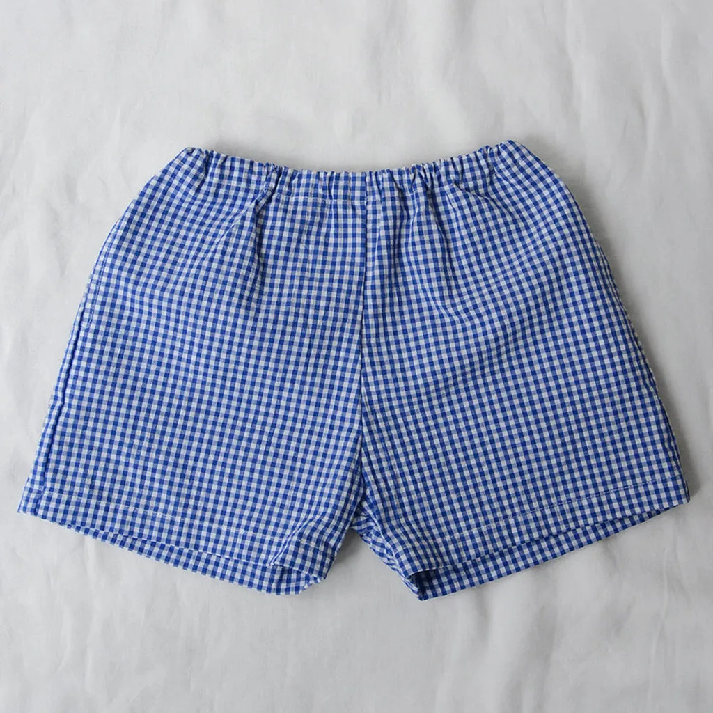 Blue Gingham Checks Charlie Shorts by Makié Baby And Child