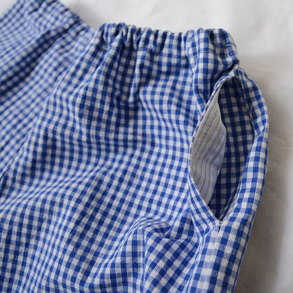 Blue Gingham Checks Charlie Shorts by Makié Baby And Child