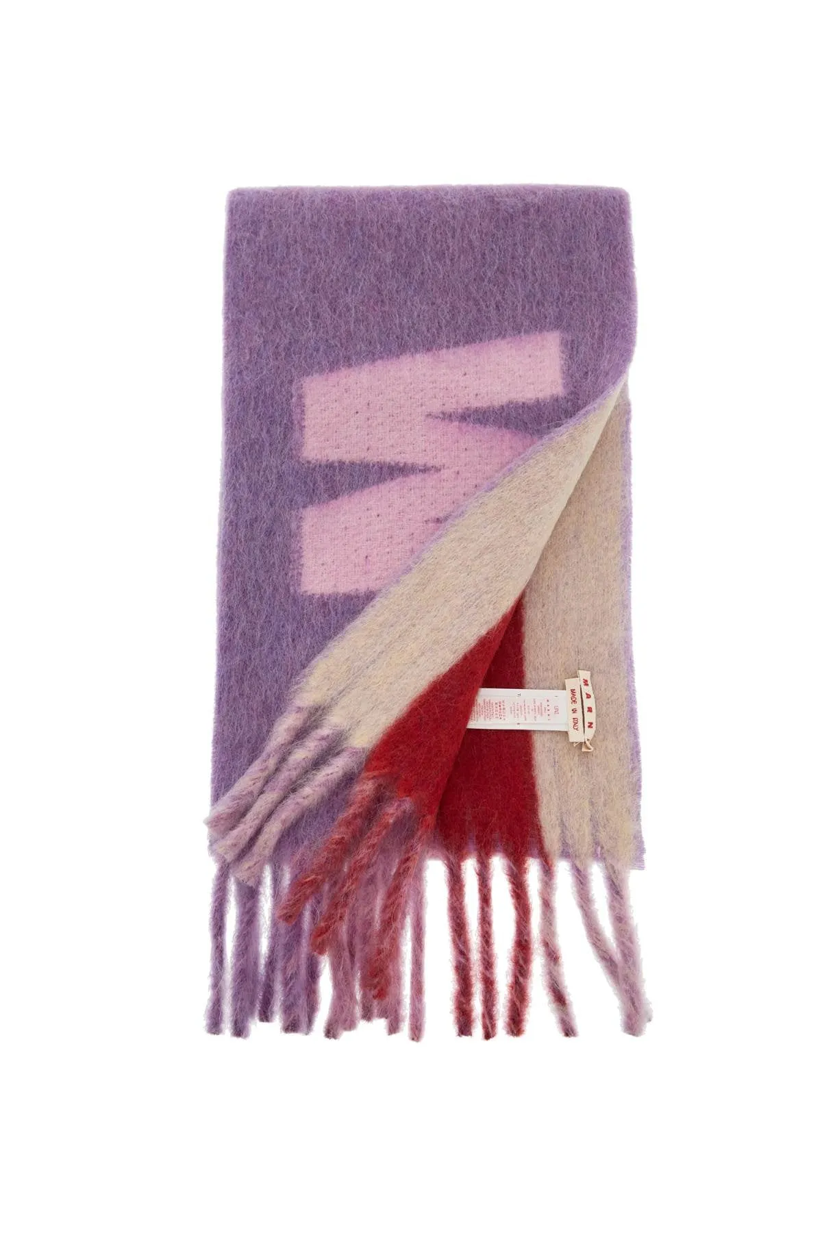 MARNI wool mohair scarf with large logo.