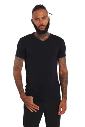 Mens Black Slim Fit T Shirt - Verona V Neck