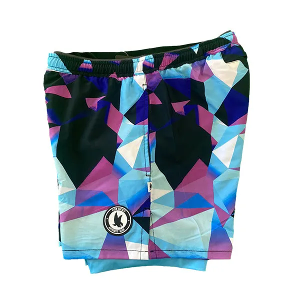 Mens Compression Shorts - Sky Pastel Diamond Geo Pattern 2-in-1 - Size 7