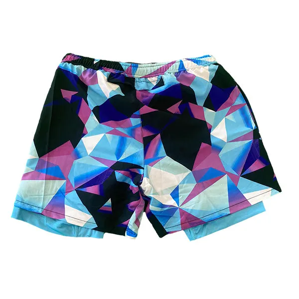 Mens Compression Shorts - Sky Pastel Diamond Geo Pattern 2-in-1 - Size 7