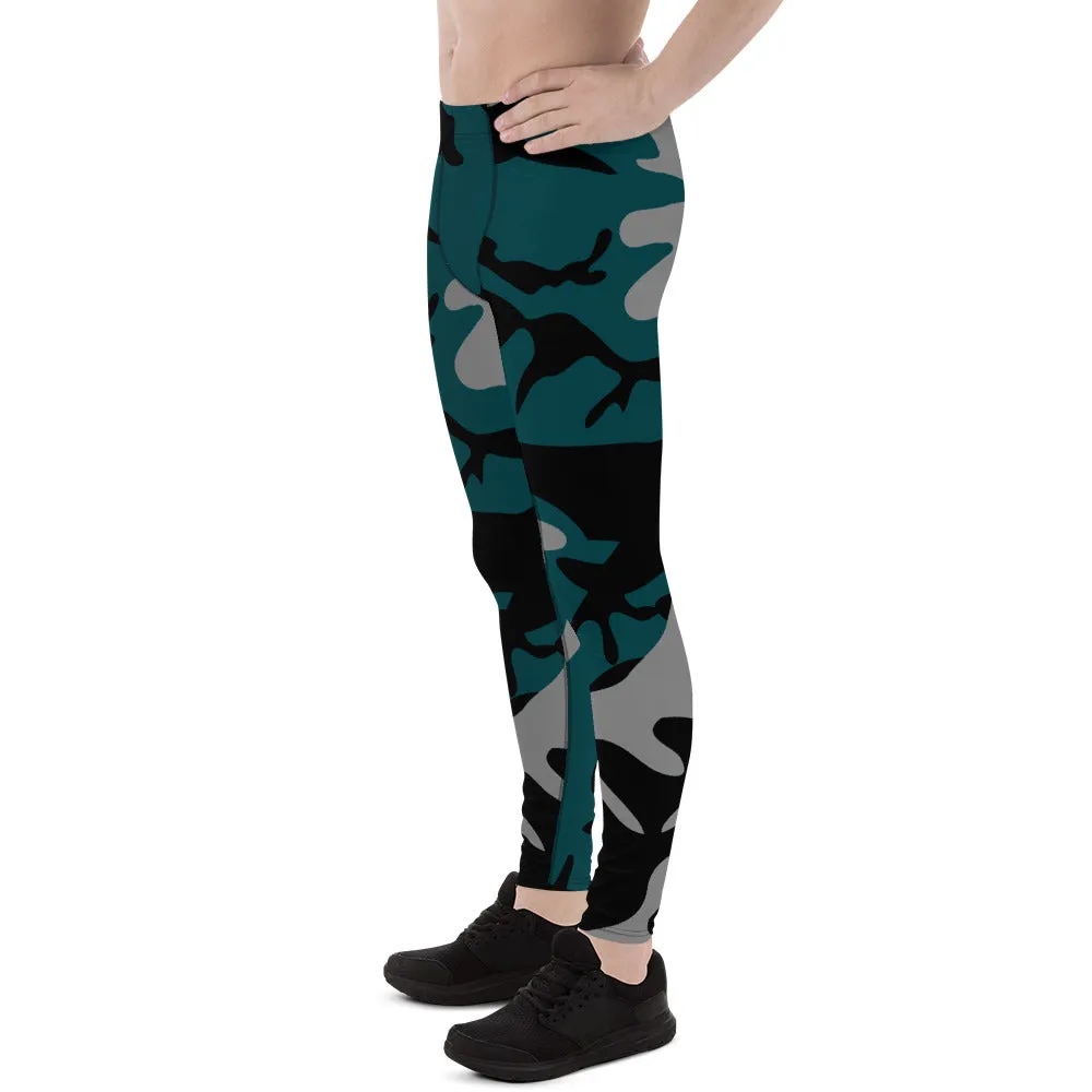 Men's Gray, Teal, and Black Leggings.