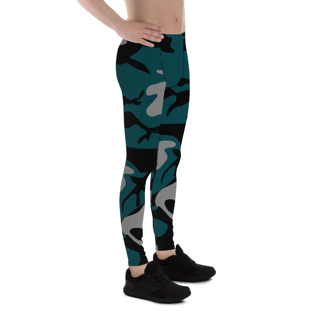 Men's Gray, Teal, and Black Leggings.