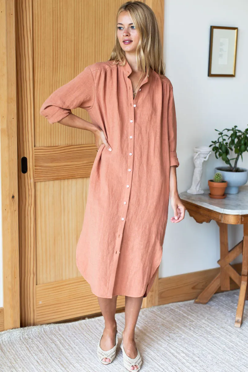 Clay Linen Midi Shirt Dress