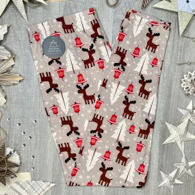 Mocha Reindeer Print Christmas Soft Leggings