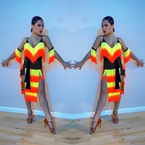 Multicolor Fringe Latin Dance Dress - Sponsored