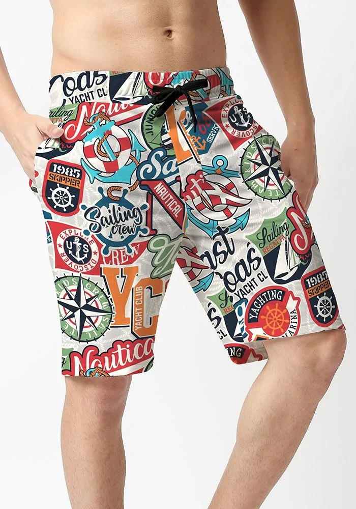 Nautical Patches Print Shorts