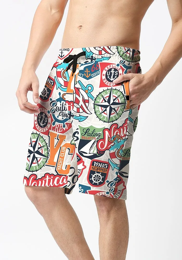 Nautical Patches Print Shorts