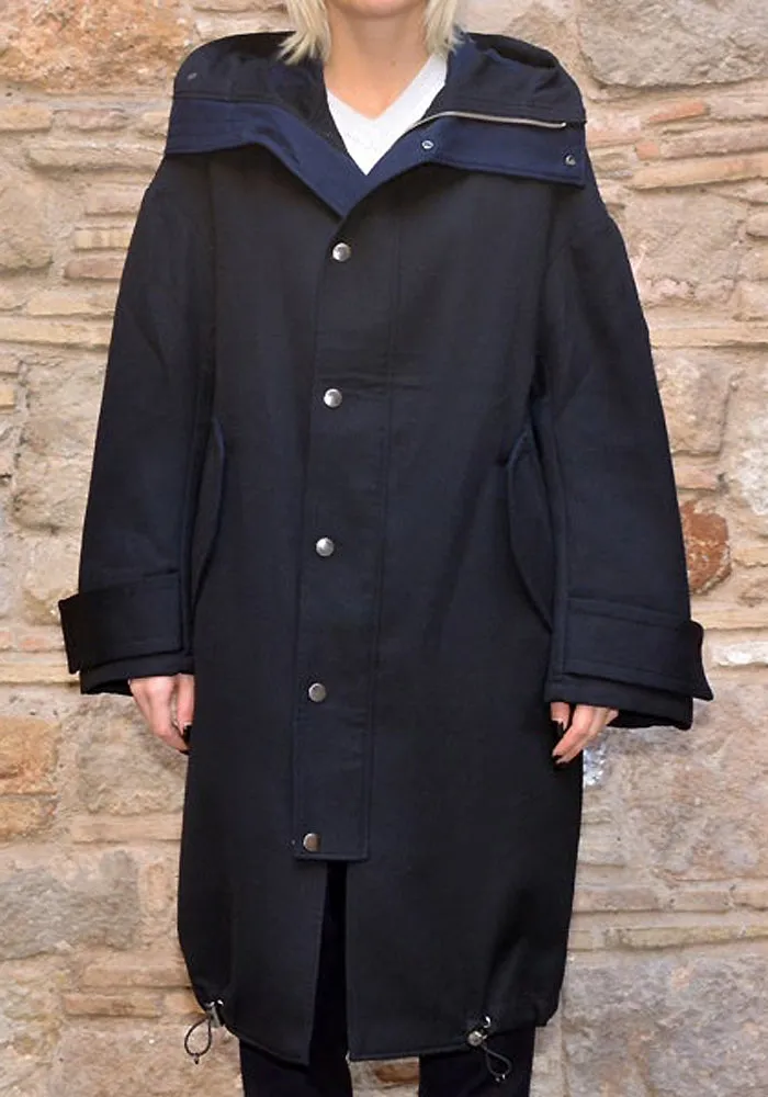 Navy blue hooded cocoon coat - UJOH