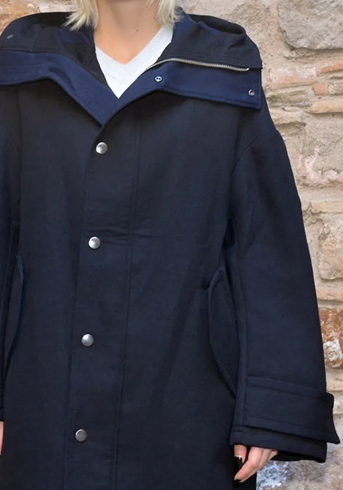 Navy blue hooded cocoon coat - UJOH