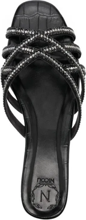 NICOLI Black Crystal Sandals