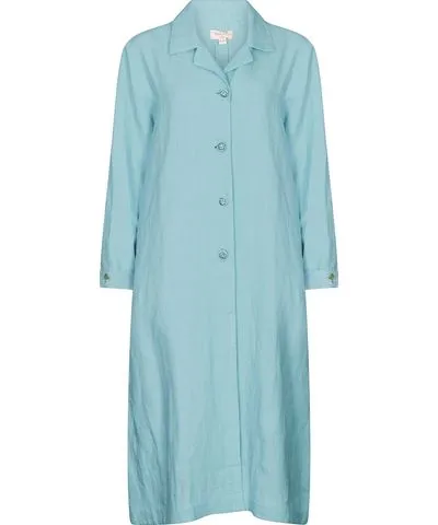 Nologo-Chic Blue Linen Embroidered Gertrude Coat Dress