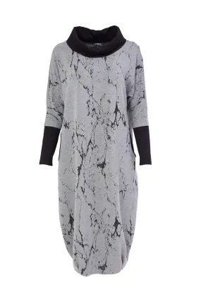 Ora Jacquard Dress for Women in Grey and Black with Contrast Neckline