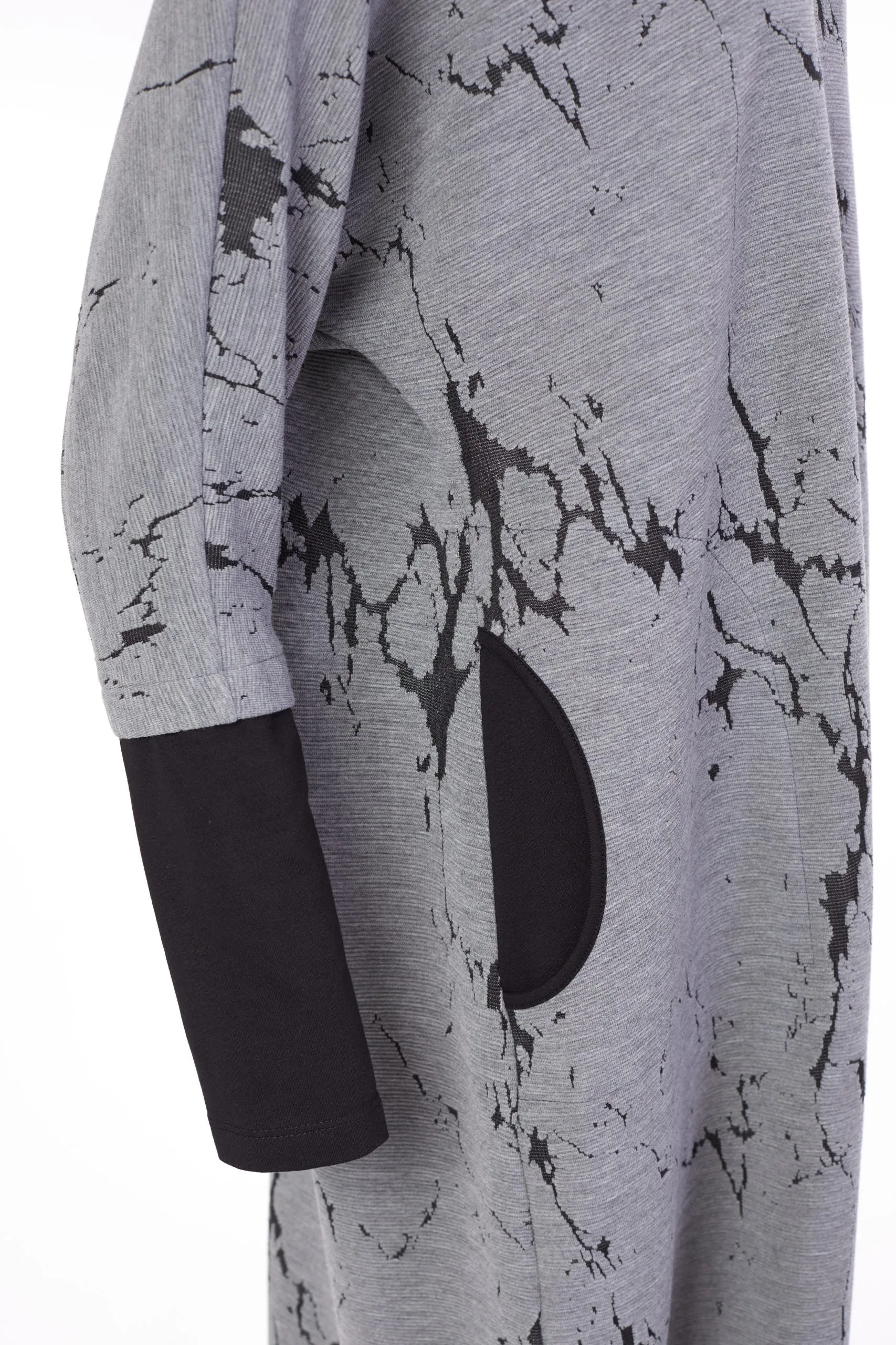 Ora Jacquard Dress for Women in Grey and Black with Contrast Neckline