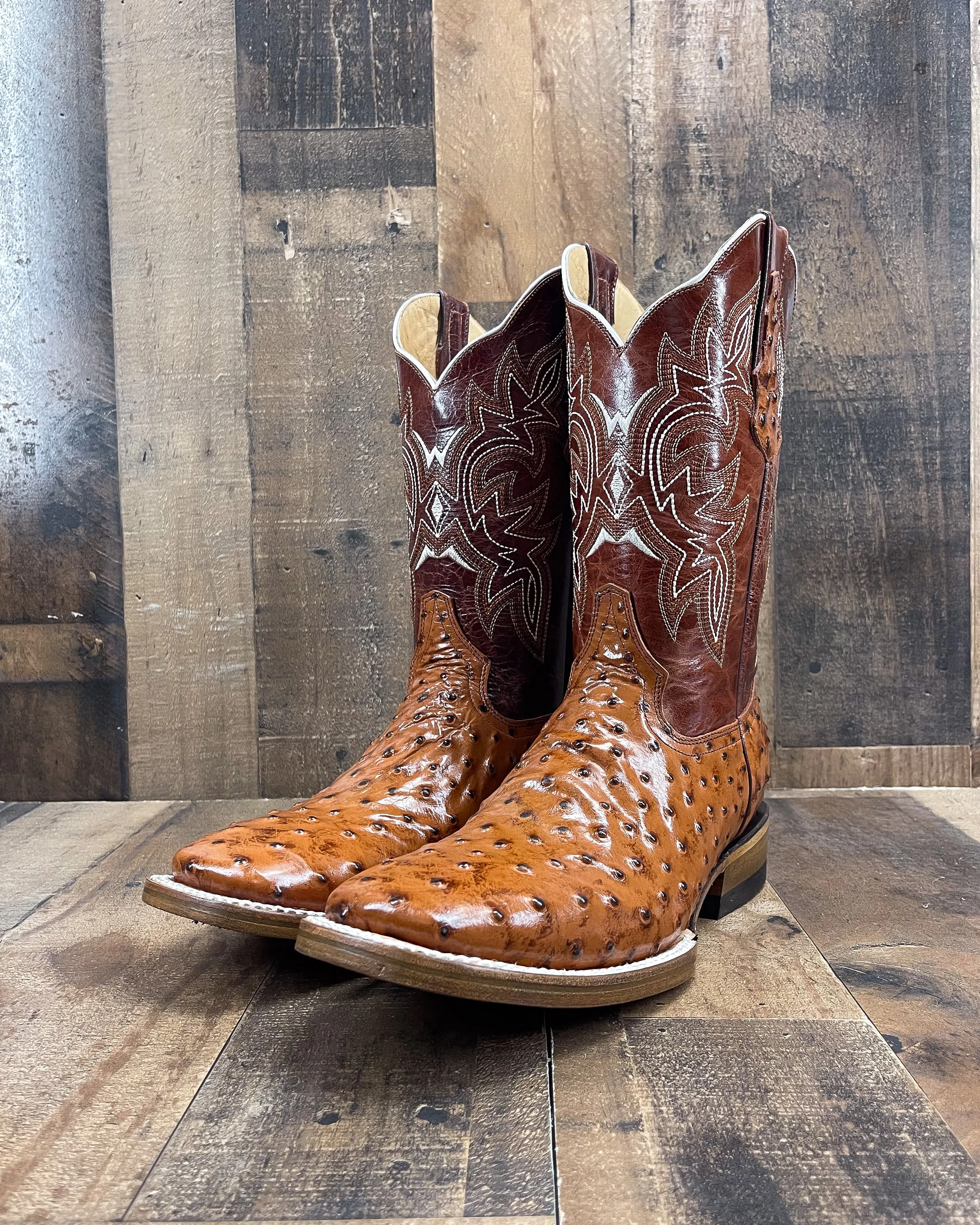 Ostrich Cowboy Boots for Men with Square Toe by COGNAC AB1