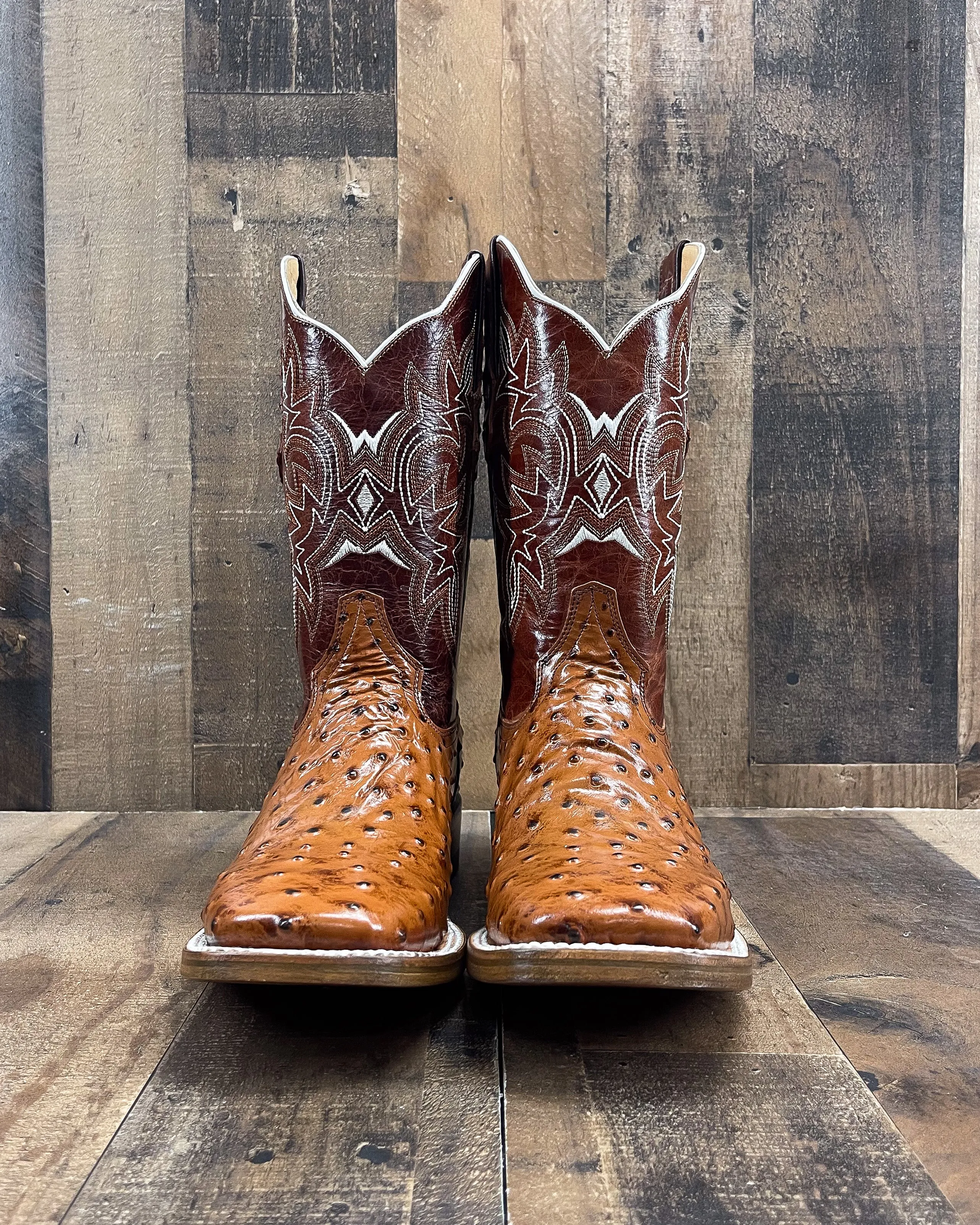 Ostrich Cowboy Boots for Men with Square Toe by COGNAC AB1